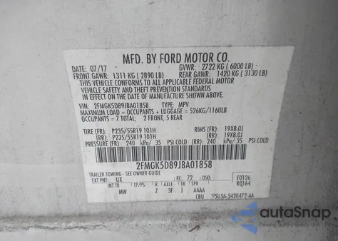 2018 Ford Flex Limited from USA, damaged, VIN 2FMGK5D89JBA01858